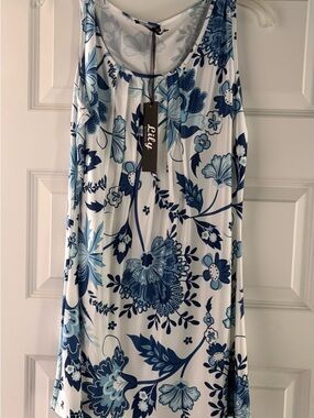 Lily White Midi Dress with Blue Floral Print